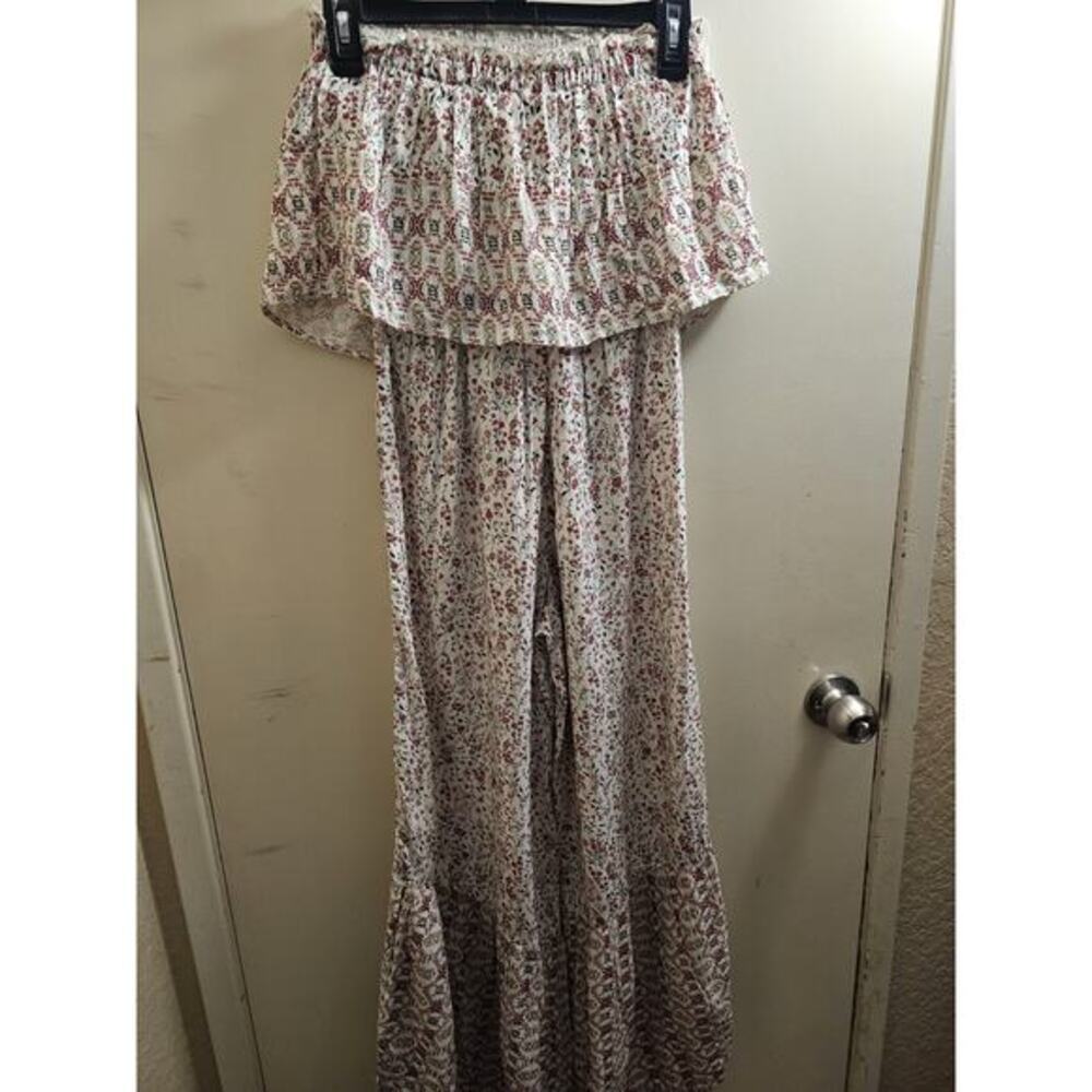 NWT Japna Wide Leg Romper Floral Flare Strapless Smocked Jumpsuit Women's‎ XS